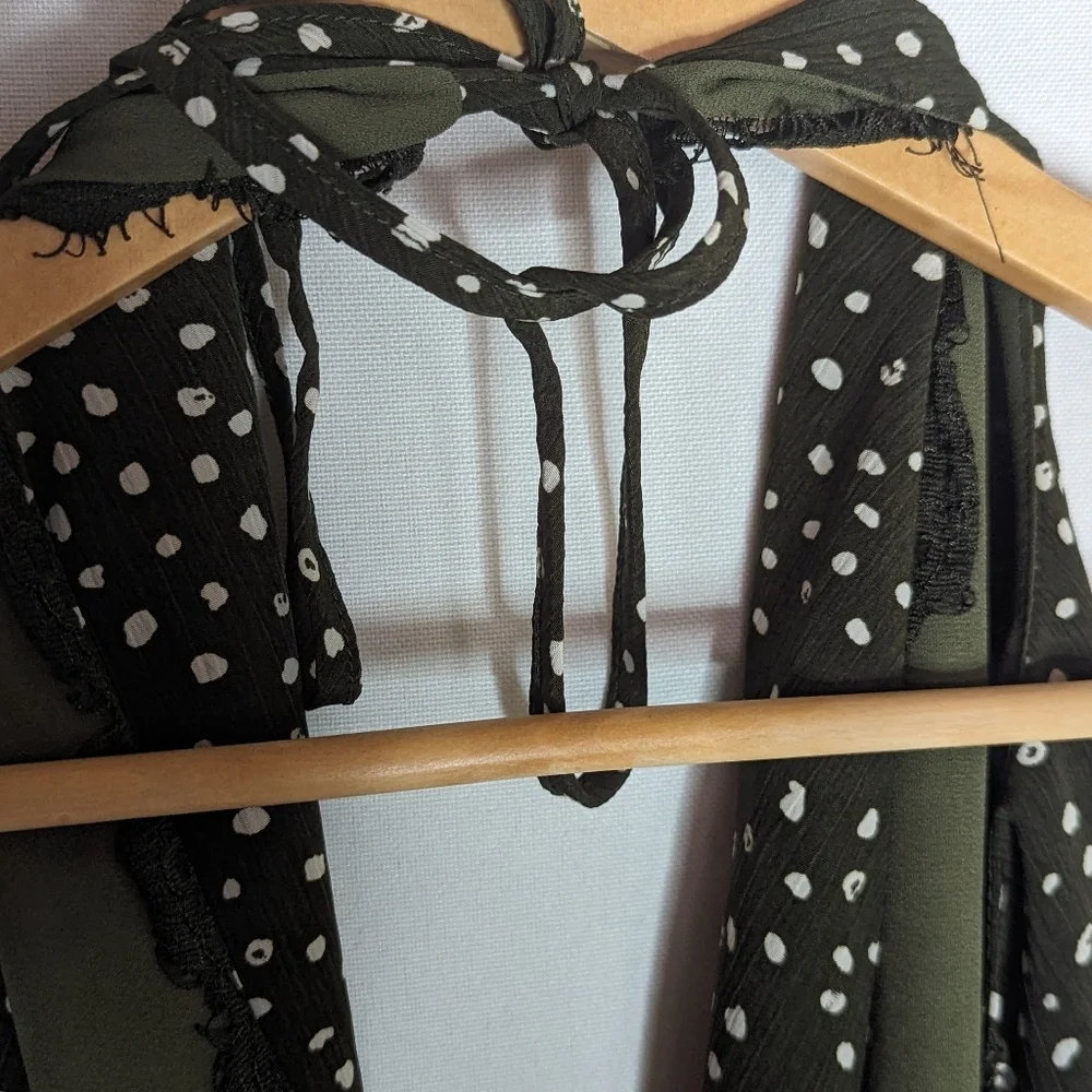 Escape by Blu Pepper Forest‎ Green Polka Dot Sz Large Bodysuit Halter Tie
